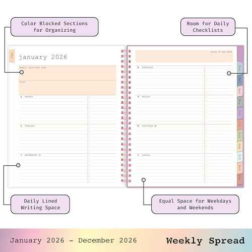 Blue Sky WAAV 2026 Weekly and Monthly Planner Calendar, January 2026 - December 2026, 7" x 9", Flexible Cover, Durable Twin Wire Binding, Laminated Tabs, Storage Pocket, Bailey