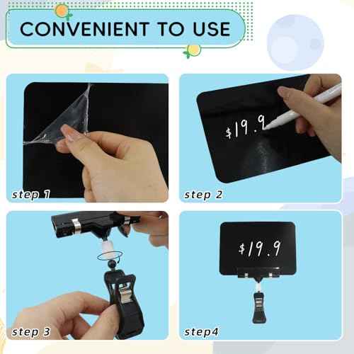 50 Pack Mini Chalkboard Signs with Rotatable Clip, Plastic Double Display Clips for Business Retail Food Clothing Rack Shelf Basket Sign Display (Black)