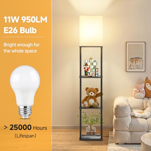 Black SHINE HAI Floor Lamp with Shelves - Modern 3-Tier Square Shelf Lamp