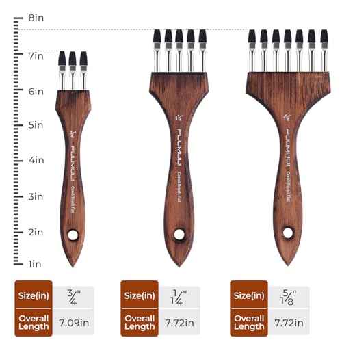 Fuumuui Grainer Brush Set - 3Pcs Professional Multi-Tooth Brushes, Flat Head Comb Brush Set Designed for Textures and Special Effects for Acrylic Painting, Oil & Watercolor, Short Handle