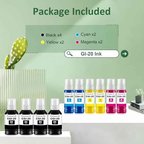 Compatible GI-20 GI20 Ink Refill Bottles Replacements for Canon GI20 Ink Refill Bottle Compatible for Canon G6020 G7020 G5020 Printers (10-Pack, 4BK/2C/2M/2Y) G6020 Printer Ink
