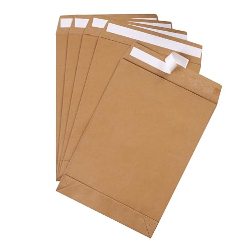 Tanshuqin Kraft Expandable Envelopes 9.4 x 13.2 Inches - 25 Pack Self-Sealing Large Kraft Envelopes for Documents and Storage