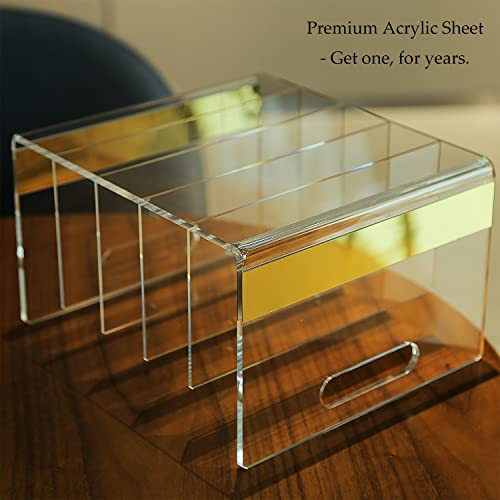 Mouchoi Modern Acrylic Desk File Organizer, Clear File Organizer, Acrylic Magazine Holder, 5 Compartments, Gold Trim