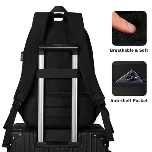 YAMTION Black School Backpack Set for Women,High School Bookbag for Girls Middle School Bags for Kids with Charger Ports for College Work