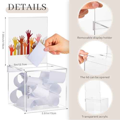Bucherry 3 Pcs Acrylic Donation Box with Slot, 6 x 5 x 5 Inches Clear Ballot Suggestion Raffle Ticket Box with Sign for Fundraising, Raffle, Collecting, Donating, Voting