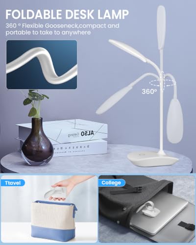DEEPLITE White Battery-Powered LED Desk Lamp, Cordless & Dimmable, Portable Table Light for Study & Home Office - 1 Pack