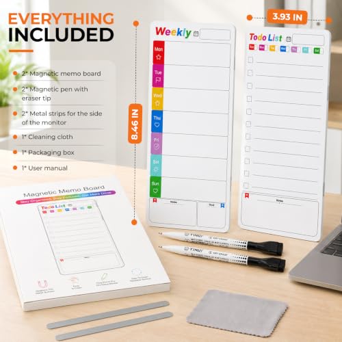 Bailkind White Magnetic Dry-Erase Memo Board for Monitor - 2pcs Weekly & To-Do List Organizer