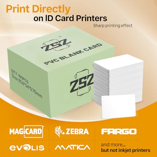 CR80 30 mil Blank PVC ID Cards, 200 Pack for Photo ID Printers (Double-Sided, No Chip)