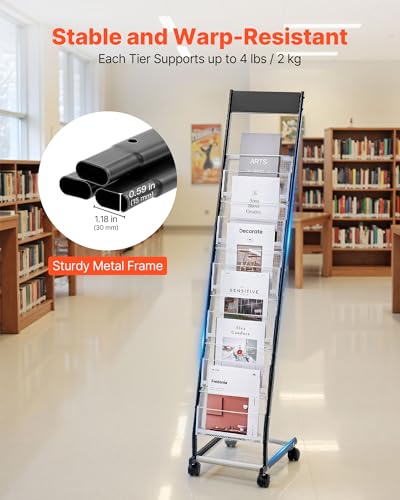 VEVOR 6-Tier Narrow Metal Brochure Display Rack on Wheels, 12.8" Wide