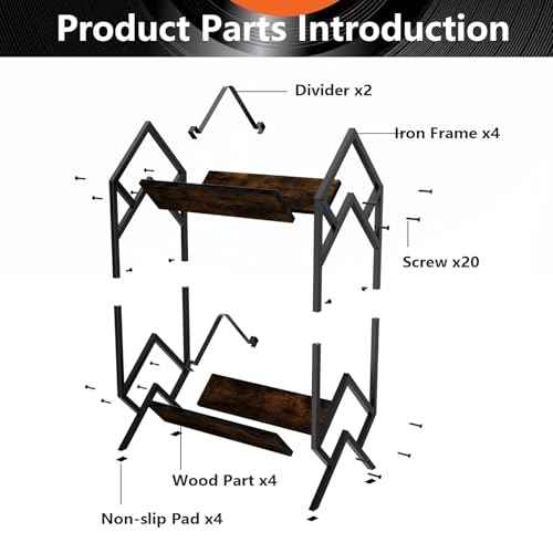2 Tier Vinyl Record Storage-Holds 80-100 LP Albums,Quick Assembly Vinyl Record Holder with Adjustable Dividers, Home & Studio Record Organizer for Magazine, Book, Files