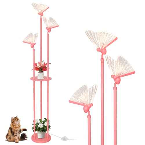 Butterfly Lamp, Pink Floor Lamp with Shelves, 3 Lights Modern Standing Lamps with Table, Acrylic Adjustable LED Butterfly Lights, On/Off Switch, Corner Tall Lamps for Living Room Girls Bedroom