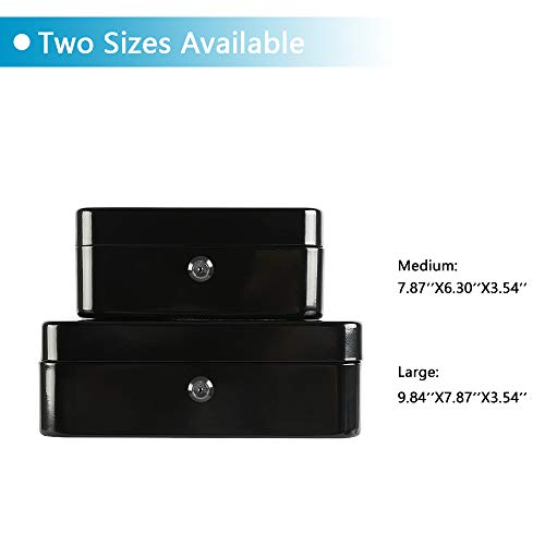 xydled Black Metal Cash Box with Key Lock, Medium Secure Storage for Coins & Bills