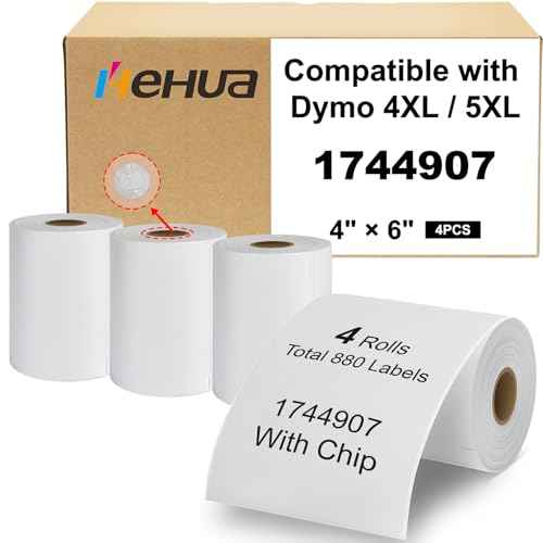 Hehua 4-Roll 1744907 with RFID Chip 4 x 6 Direct Thermal Printer Shipping Labels Compatible with DYMO LabelWriter 5XL 4XL LW Extra-Large Internet Postage Labels, 4" x 6", Total 880