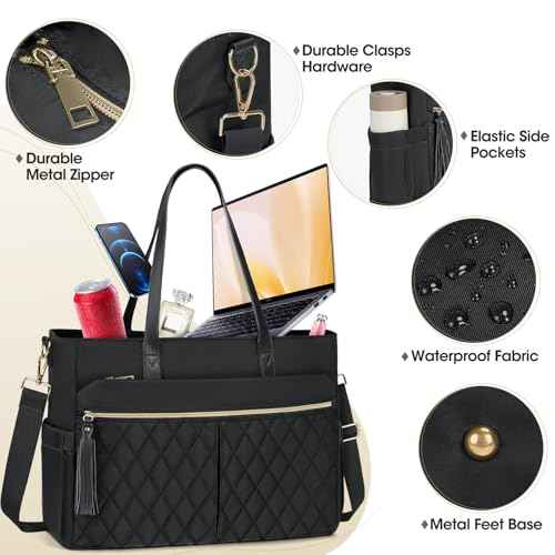 RAINSMORE Laptop Bag for Women 15.6Inch Teacher Tote Bag Work Bags for Women Nurse Bag Professional Laptop Tote Computer Messenger Laptop Briefcase Large Handbag for Office College Nursing, Black