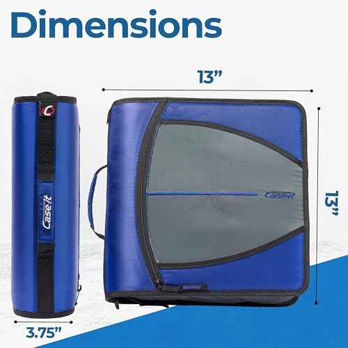 Case-it Mighty Zip Tab School Zipper Binder | 3-Inch O-Rings, 600-Sheet Capacity, 5-Subject Expanding File Folder, Multiple Pockets & Storage Organizer, Shoulder Strap | D-146 Midnight Blue