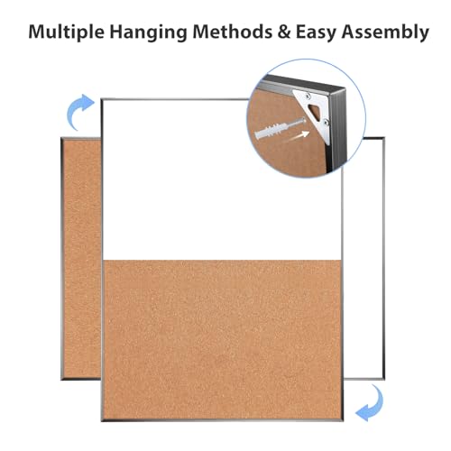 ARCOBIS Black 18x24 Inch Cork & Whiteboard Combo for Home Office & Dorm