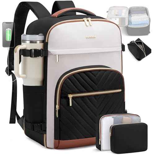 LOVEVOOK 40L Travel Backpack for Women & Men, TSA Personal Item Travel Bag Fits 18" Laptop with 3 Packing Cubes, Airline Approved Large Weekender Waterproof Carry on Backpack for Airplanes