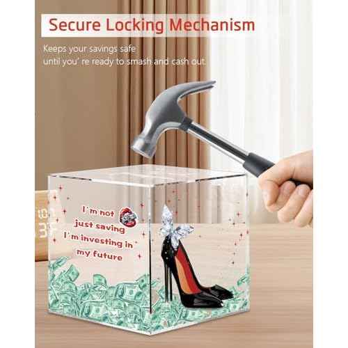 20k Smash Box for Money, Large Piggy Bank for Adults 20000 Savings Challenge Box, Money Saving Box for Cash, Big Unbreakable Clear Acrylic Money Saver Must Break to Open