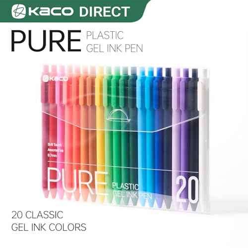 Kaco PURE Gel Pens 20 Pieces 0.7mm Assorted Color Ink Aesthetic Journaling Pens Cute, Retractable, Soft Touch Barrel, Quick Drying