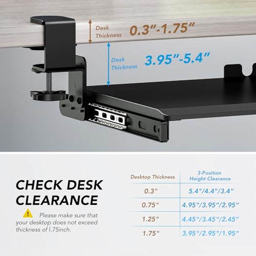 AX WABER Black 32.5 x 11-Inch Under-Desk Pull-Out Keyboard Tray with Clamp Mount System
