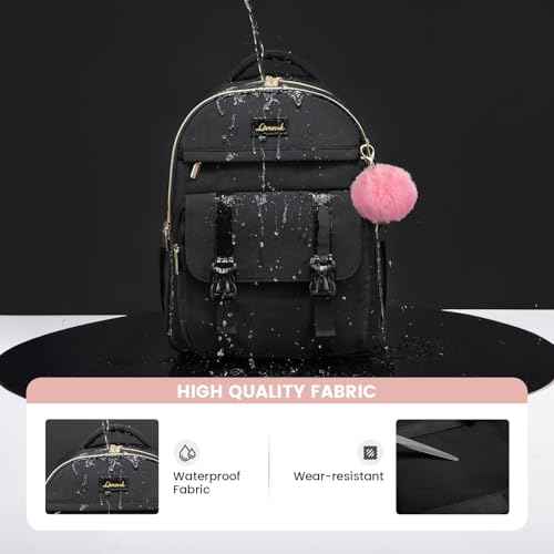 LOVEVOOK School Backpack for Teen Girls, Student Backpack Purse for 14-16 Teenage, Cute Kid Bookbag, Back to School Backpacks Fit 15.6 Inch Laptop, Large College Travel Bag, Black