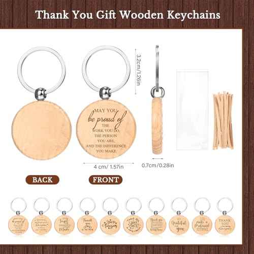 60 Sets Appreciation Gift Bulk for Employee Bamboo Ballpoint Pen Inspirational Wooden Keychain Thank You Bookmark Card Set for Vet Tech Medical Assistant Office Team Student Teacher Gift