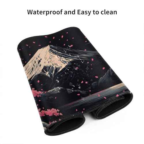 Extra XXXL Japanese Cherry Blossom Gaming Mouse Pad, Watercolor Mouse Pads Keyboard Mat, Stitched Edges Mousepad, Non-Slip Rubber Base Desk Mat for Office & Home (48x24 Inch)
