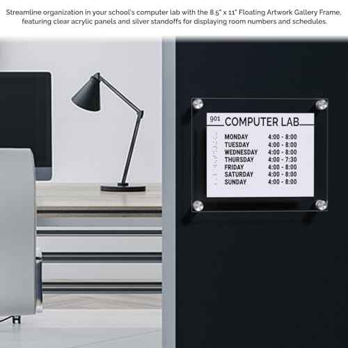 Wall Sign Holder Floating Clear Acrylic Wall Frame Holds 8.5 x 11 with Silver Standoffs Overall Dimensions 11.5" x 14" Peel Protective Film Art Gallery Lobby Directory Office by Marketing Holders