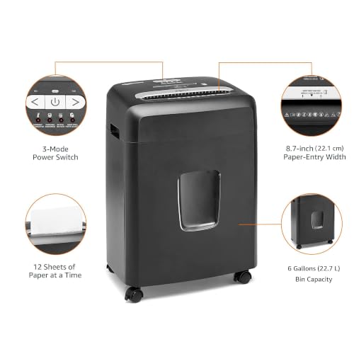 Amazon Basics 12 Sheet High Security Micro Cut Paper Shredder with CD/Card Slot & 6-Gallon Bin