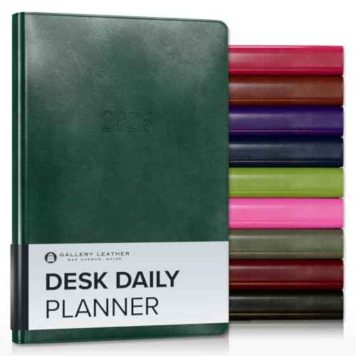Gallery Leather Daily Planner 2026, Elegantly Bound Daily Calendar Planner and Notebook with Stylish Gold-Gilded Page Edges, 12 Months - Acadia Green - 8 x 5.5 ¡±