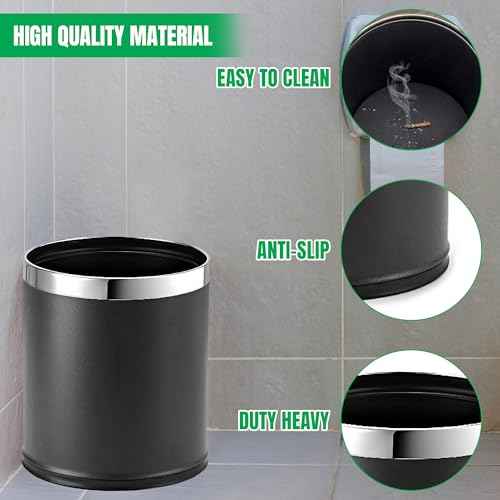 Invisi-Overlap' Metal Trash Can, Open Top Small Office Wastebasket, Round Shape (Black)