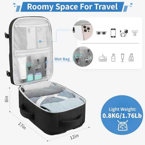 ZOMFELT Travel Backpack for Women Men, Carry on Backpack, TSA 15.6 inch Laptop Backpack Flight Approved, Personal Item Travel Bag Nurse Bag Casual Daypack for Weekender Business Trip, Black