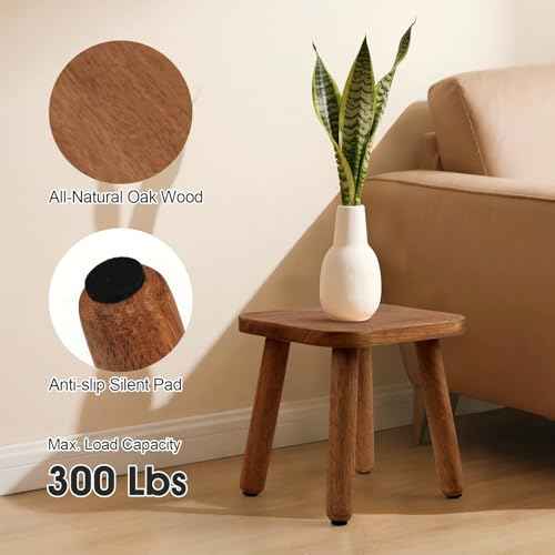 Solid Wood Step Stool 9.3" - 300lbs Capacity Plant Stand Indoor, Smal Stools to Sit on, Multi-Use Footstool for Bathroom/Bedroom/Kitchen Color: Walnut