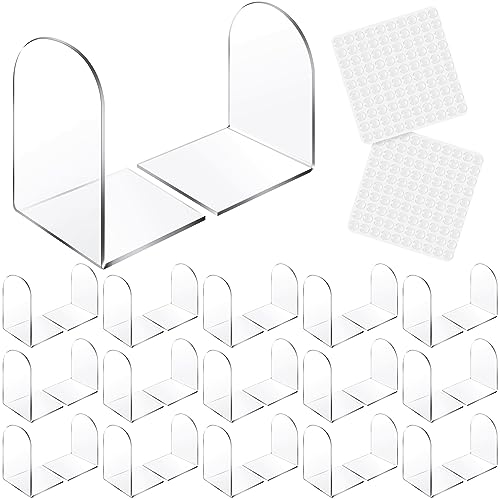 Leinuosen 32 Pcs Acrylic Clear Book Ends with Silicone Pad Non Skid Book Holders Arch Shape Heavy Duty Bookends Stoppers for Movies, CDs, Video Games (Clear)