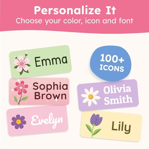 Personalized Flower Name Labels for Kids 70 Waterproof Stickers - MELU Kids