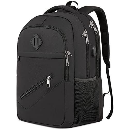 Black Backpack, School Backpacks for Teen Boys & Girls, Student Bookbag Fits 17.3 Inch Laptop with USB Charging Port, Water Resistant Travel Backpack, Sturdy Anti Theft Computer Bag Gifts Men Women