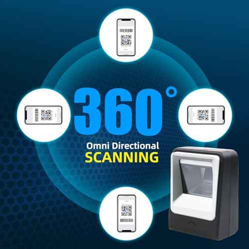 Handsfree Omnidirectional Desktop Barcode Scanner with USB Cable, 1D 2D QR Image Sensing, Plug and Play Barcode Reader for Warehouse Supermarket Retail Store