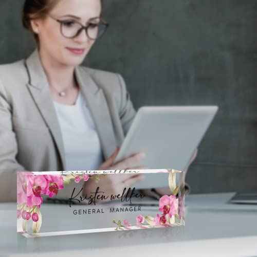 Personalized Office Name Plate for Desk, Custom Employee Appreciation Gifts, Acrylic Desk Name Plate Funny, Desk Decorations Gift, Acrylic Desk Ornaments (Style-Butterfly Orchid)¡¦