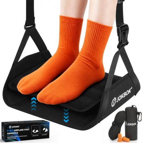 JOKBOK 2-in-1 Airplane Foot Hammock Pack of 1 - Adjustable Bamboo & Soft Cushion Support