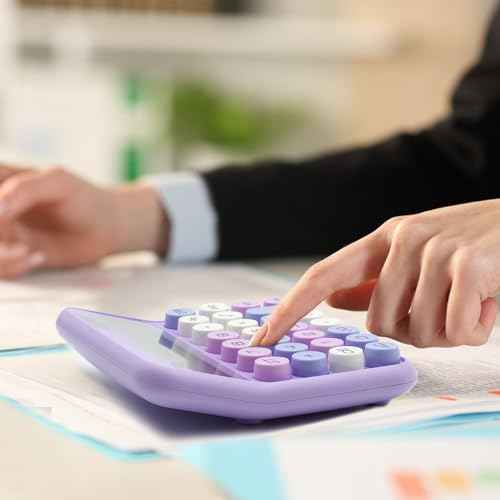 Purple Calculator, UPIHO 12 Digit with Large LCD Display and Big Buttons,Purple Office Accessories for Women Desk,Cute Calculator for Office,School, Home,Business