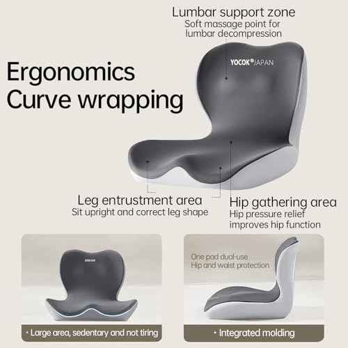 Ergonomic 3-Zone Seat Cushion with Lumbar Support - Integrated Mold Design for Office Chair & Car Driving, Grey