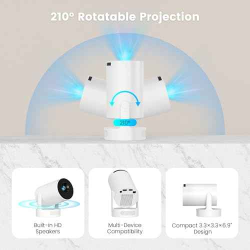 Mini Portable Projector with 4K Support, Bluetooth 5.4 WIFI6, 5watt Sound Base Speaker, 160 ANSI, Android 11, 210¡Æ Rotation , Auto Keystone Correction Video Projector HY300 ULTRA