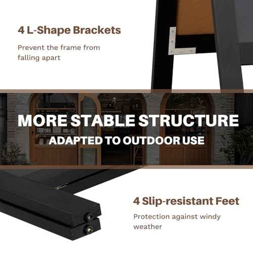 4 THOUGHT A-Frame Double-Sided Magnetic Chalkboard 40"x20", Solid Pine Wood Freestanding Sandwich Board for Restaurants, Cafes, Weddings (Black)