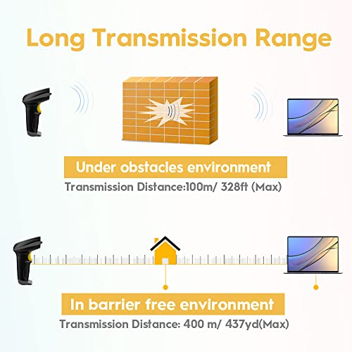 NADAMOO Gray Wireless Barcode Scanner 400m Long-Range 1D Laser Handheld USB