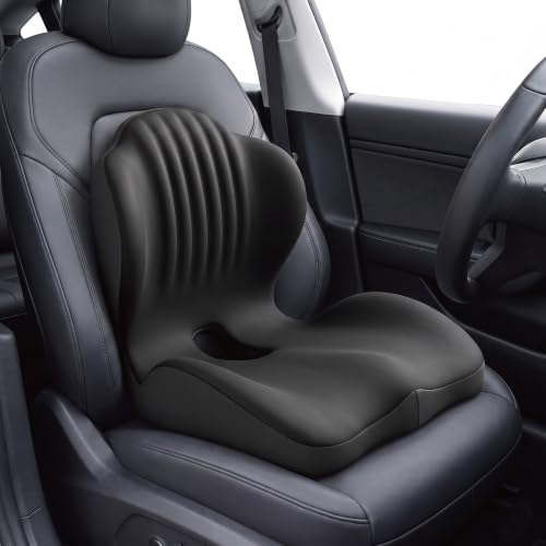 LuminaSleep Memory Foam Seat Cushion with Lumbar Support, L-Shaped, Black, Large