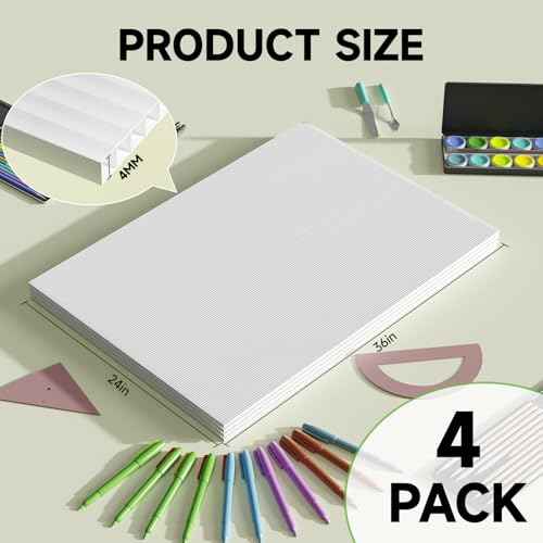 PEKGRIL 24" x 36" Corrugated Plastic Board, 4MM Thick Thick Blank Poster Board, Waterproof Coroplast Sheets, White Corrugated Plastic Sheets, 4 Pack