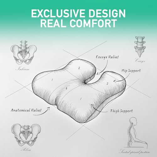 Non-Flattening Seat Cushion for Office Chairs,Gaming Chairs ? Stocking Stuffers Gifts for Women Men, Ergonomic Design for Long Sitting, Coccyx Cushion for Tailbone Pain, Memory Foam Firm Support