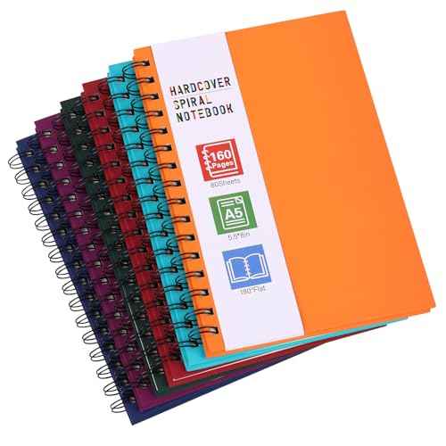 LABUK 6pcs Hardcover Spiral Notebook for Work, A5 Spiral Notebooks, 160 Pages 5.5x8.5in Small Journal for School and Gifts, Assorted Colors