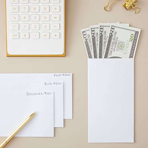 Juvale White Money Envelopes for Cash - 3.5x6.5 inch, Pack of 100, Secure Adhesive Closure