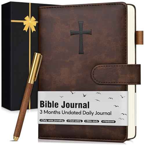 Leather Christian Bible Journal for Men, Prayer Journal for Scripture Study & Daily Devotional, Undated Church Notes Notebook, Jesus Religious Faith Gifts for Pastor, Graduation, Baptism, Brown